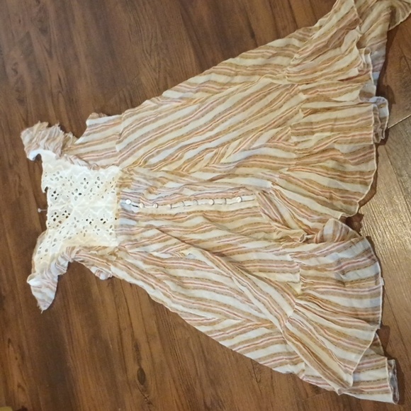 Brandless Striped Eyelet Lace Sheer Ruffle Flowy Boho Dress A27 - Picture 1 of 4